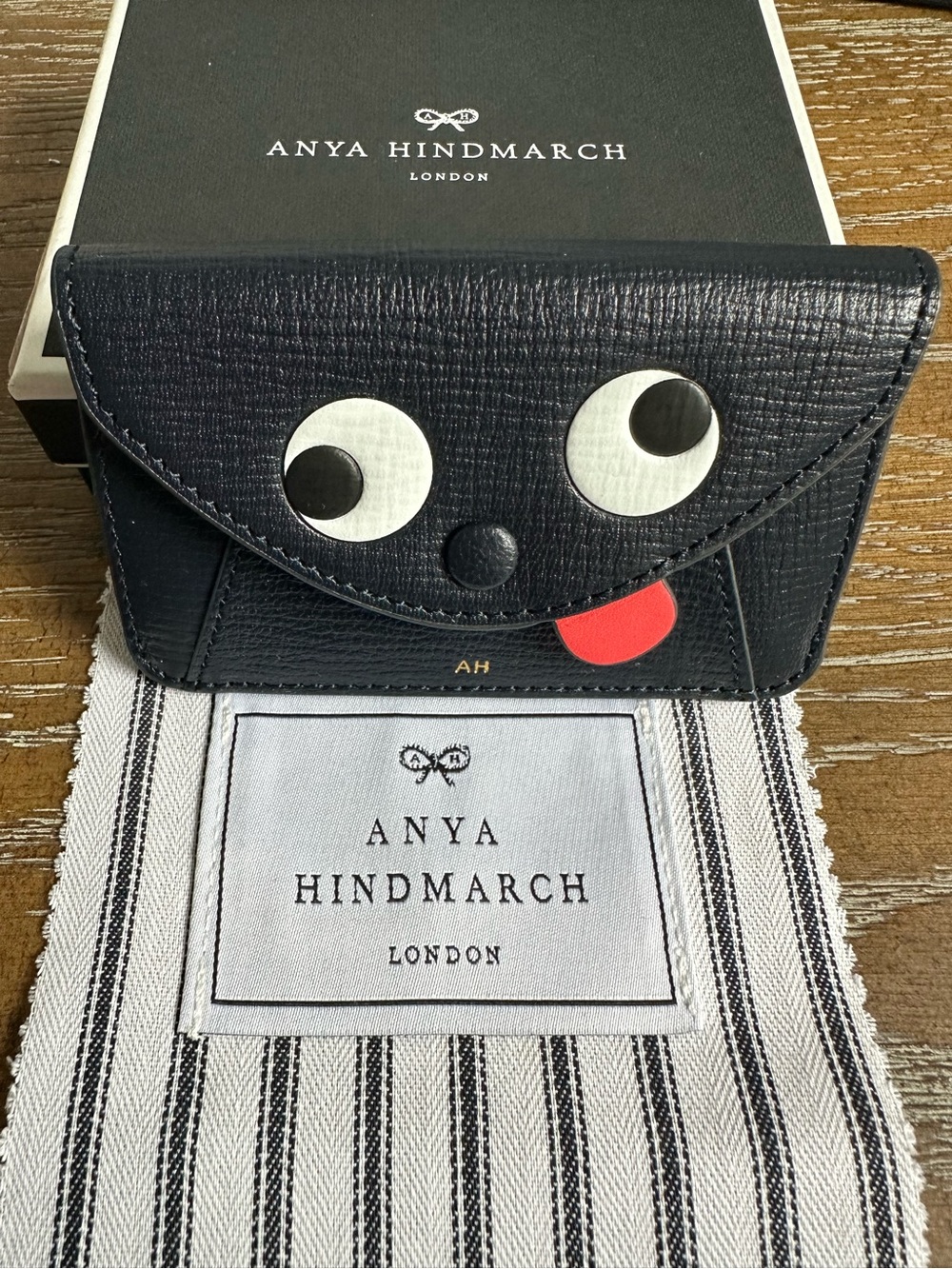 Anya Hindmarch envelope card case zany in marine grainy capra